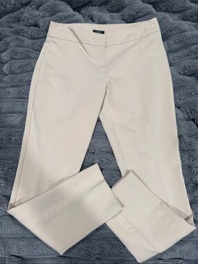 Ann Taylor Cream Stretch Straight-Leg Trousers